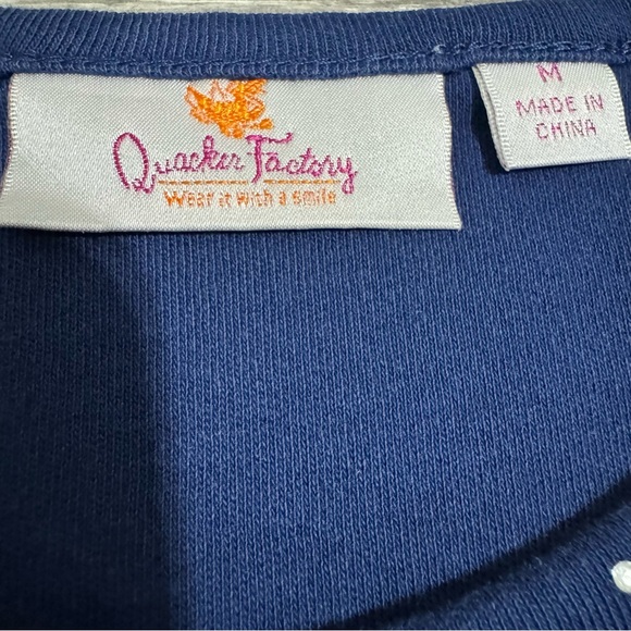 Vintage Quacker Factory Navy Top with Beautiful Birdcage Embroidery 3/4 Sleeve M - Picture 8 of 13